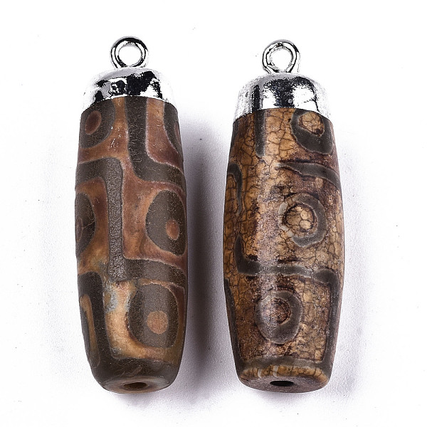 

PandaHall Tibetan Style 9-EyedZi Pendants, Natural Agate Rice Pendants, with Platinum Brass Findings and Iron Loop, Dyed, Barrel, Sienna..., Brown