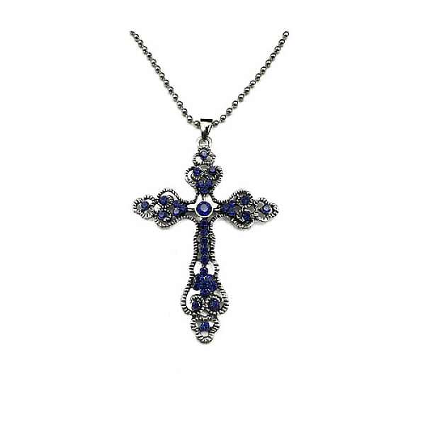 

PandaHall Cross Zinc Alloy Pendant Necklace, with Rhinestone, Capri Blue, 27.56 inch(70cm) Rhinestone Cross Cyan