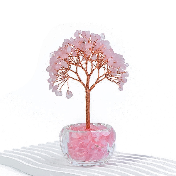 

PandaHall Natural Rose Quartz Chips Tree Decorations, Bowl Base Copper Wire Feng Shui Energy Stone Gift for Women Men Meditation, 120mm Rose...