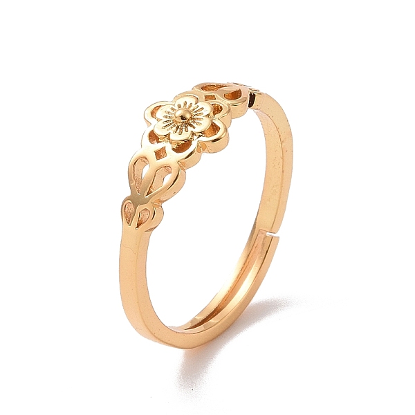 

PandaHall Brass Sakura Flower Adjustable Ring for Women, Cadmium Free & Lead Free, Real 18K Gold Plated, US Size 5(15.7mm) Brass