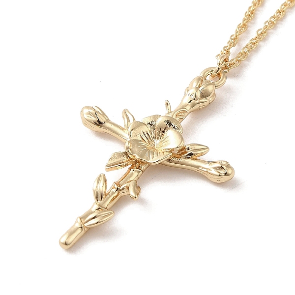 

PandaHall 304 Stainless Steel Cross with Flower Pendant Necklaces for Women, Golden, 17.91 inch(45.5cm) 304 Stainless Steel Flower