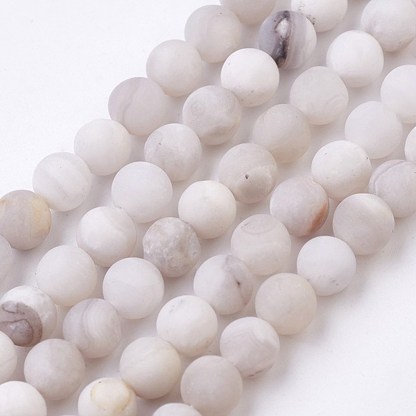 PandaHall Natural White Agate Bead Strands, Frosted, Round, 6~7mm, Hole: 1mm, about 61pcs/strand, 14.9 inch(38cm) Natural Agate Round