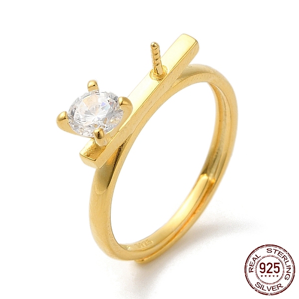 

PandaHall 925 Sterling Silver Micro Pave Cubic Zirconia Adjustable Ring Settingss, for Half Drilled Beads, with S925 Stamp, Real 18K Gold..., Clear