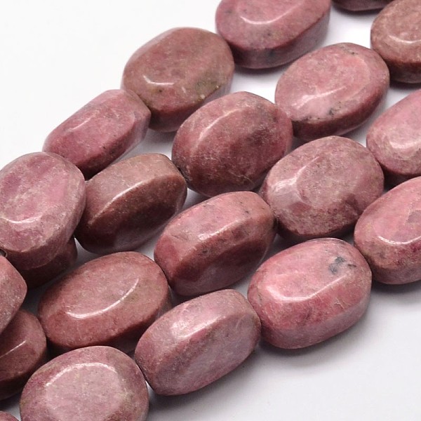

PandaHall Natural Rhodonite Oval Bead Strands, Faceted, 20x15x10mm, Hole: 1mm, about 20pcs/strand, 15.74 inch Rhodonite Oval