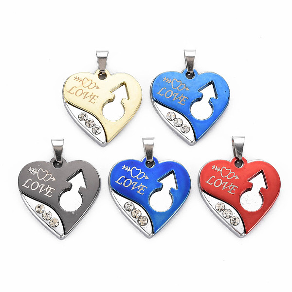 

PandaHall Alloy Pendants, with Crystal Rhinestone, Cadmium Free & Nickel Free & Lead Free, Heart with Word Love, Mixed Color, 27x26x4mm..., Multicolor