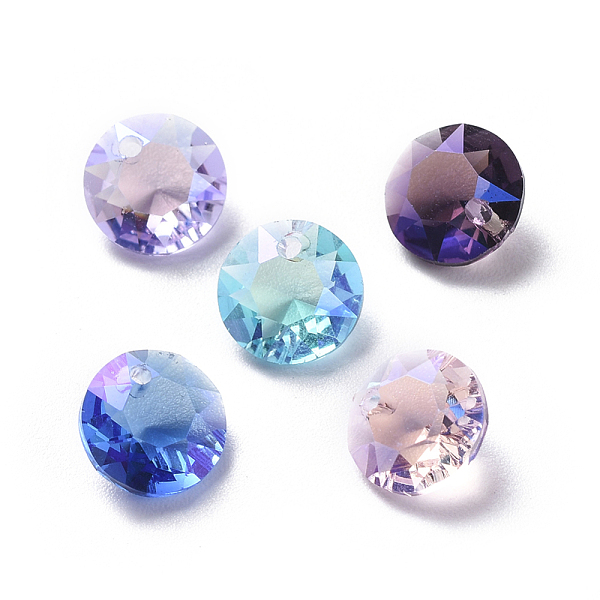pandahall glass rhinestone charms, faceted, flat round, mixed color, 8x4.3mm, hole: 1.2mm glass flat round