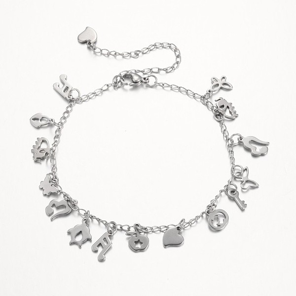 

PandaHall 304 Stainless Steel Charms Anklets, with Lobster Claw Clasps, Stainless Steel Color, 225mm Stainless Steel
