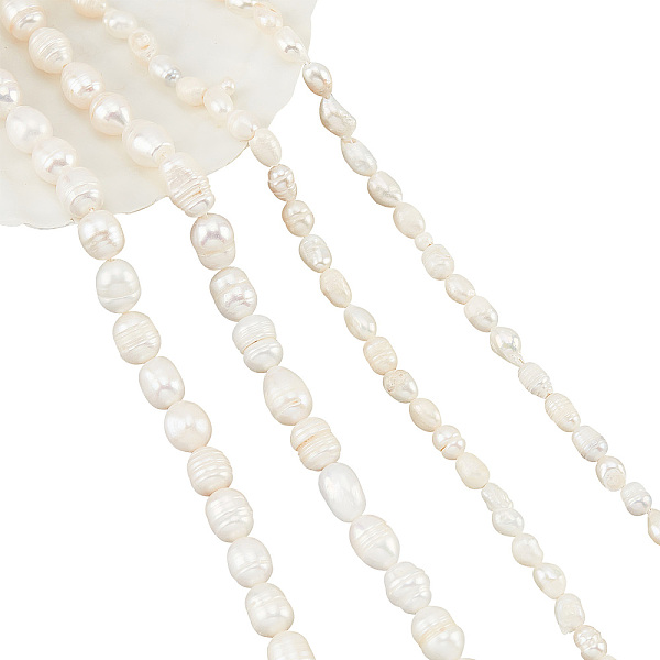 

PandaHall 4 Strands about 134 Pcs Natural Cultured Freshwater Pearl Beads, 2 Sizes 8.5~10.5 mm/5~11.5 mm Rice Shape White Freshwater Pearl...