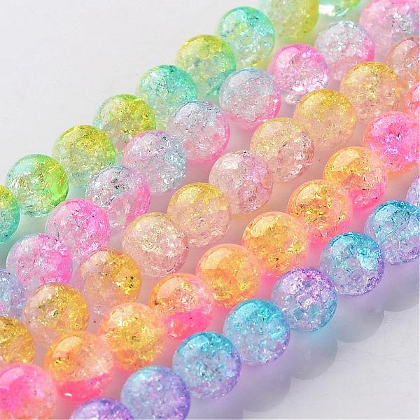 

PandaHall Crackle Glass Round Bead Strands, Mixed Color, 8mm, Hole: 1mm, about 49pcs/strand, 14.5 inch Glass Round Multicolor