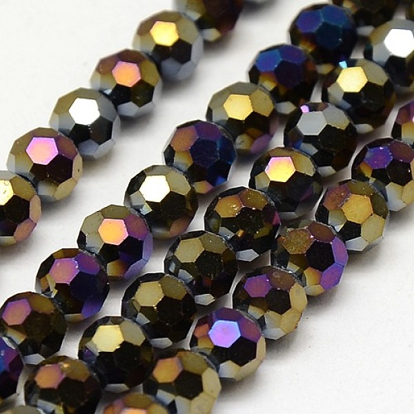 

PandaHall Electroplate Glass Beads Strands, AB Color, Faceted(32 Facets), Round, Black, 8mm, Hole: 1mm, about 65~67pcs/strand, 49~50cm Glass...