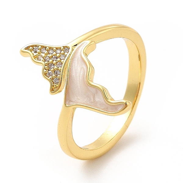 

PandaHall Cubic Zirconia & Enamel Double Whale Tail Shape Open Cuff Ring, Brass Jewelry for Women, Real 18K Gold Plated, US Size 6 1/2...