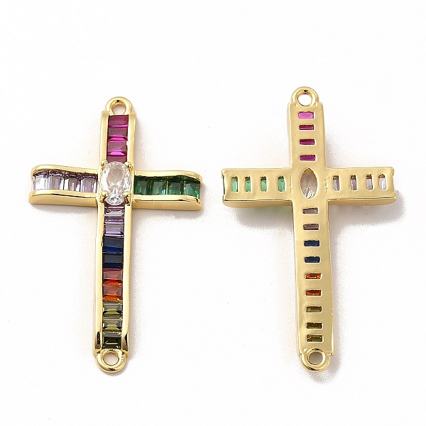 

PandaHall Rack Plating Brass Pave Cubic Zirconia Connector Charms, Cadmium Free & Lead Free, Real 18K Gold Plated, Religion Cross Links...