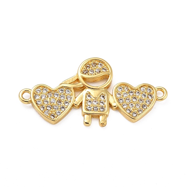 

PandaHall Brass Micro Pave Clear Cubic Zirconia Links Connectors, Boy with Heart, Real 18K Gold Plated, 14x29x2mm, Hole: 1.2mm Brass+Cubic...