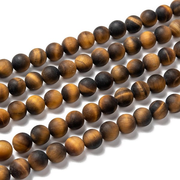 Natural Frosted Tiger Eye Round Bead Strands