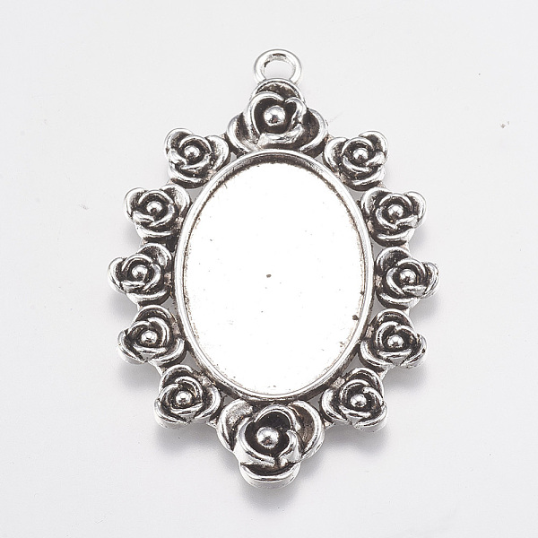 

PandaHall Tibetan Style Zinc Alloy Pendant Cabochon Settings, Oval, Cadmium Free & Lead Free, Antique Silver, Tray: 30x20mm, 57x38x2mm, Hole...