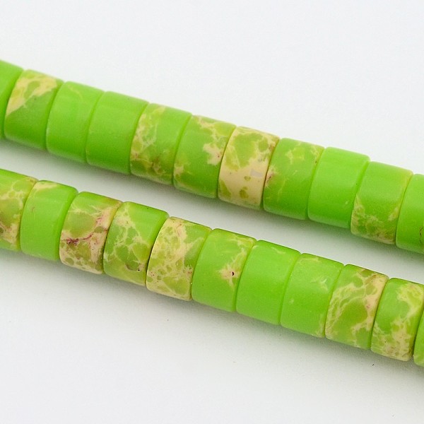 

PandaHall Synthetic Imperial Jasper Beads Strands, Dyed, Heishi Beads, Flat Round/Disc, Lawn Green, 6~6.5x4mm, Hole: 0.5mm, about...