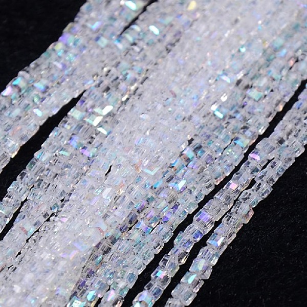 

PandaHall Electroplate Glass Bead Strands, AB Color Plated, Faceted, Cube, Clear AB, 4x4x4mm, Hole: 1mm, about 98pcs/strand, 15.7 inch Glass..., White