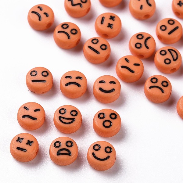 

PandaHall Opaque Dark Orange Acrylic Beads, Flat Round with Black Random Expression, 7x4mm, Hole: 1.6mm, about 3650pcs/500g Acrylic Flat...