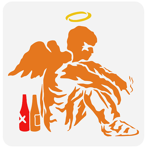 

PandaHall FINGERINSPIRE Banksy Fallen Angel Stencil 11.8x11.8inch Reusable Fallen Angel with Wine Bottles Pattern Painting Template DIY Art...