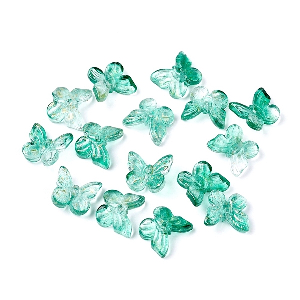 

PandaHall Electroplate Glass Beads, with Golden Foil, Butterfly, Aquamarine, 10x11x4mm, Hole: 1mm Glass Butterfly Green