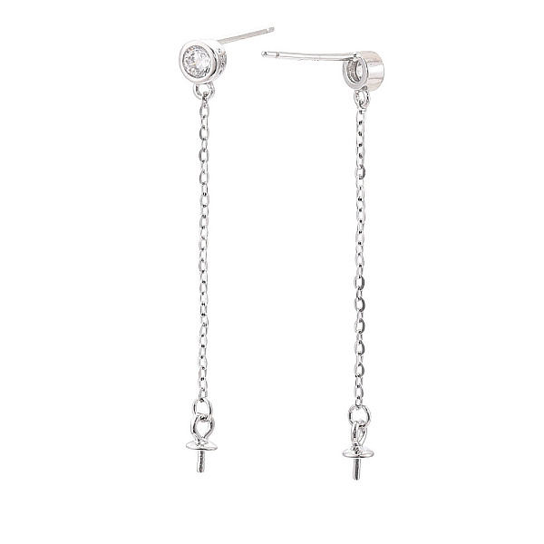 

PandaHall 925 Sterling Silver Stud Earring Findings with Cubic Zirconia, for Half Drilled Beads, with S925 Stamp, Chain with Tray, Real..., Clear