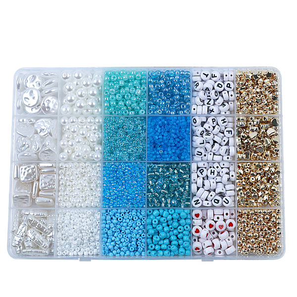 

PandaHall DIY 24 Style Acrylic & ABS Beads Jewelry Making Finding Kit, Flat Round & Star & Barrel & Round & Heart & Strip & Rhombus, Light...