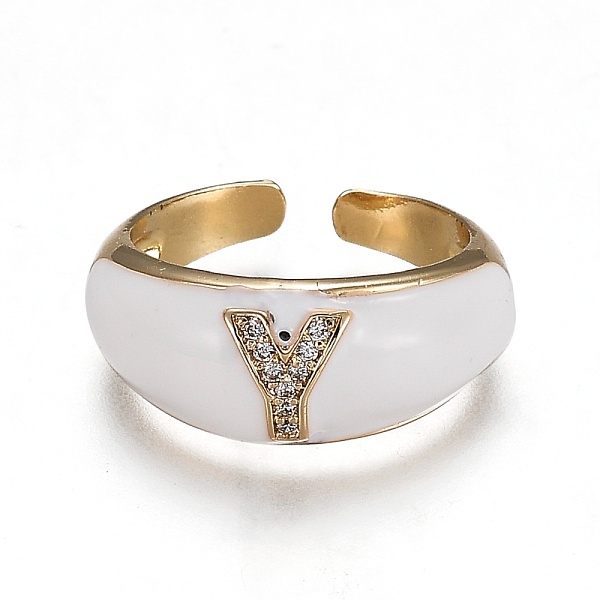 

PandaHall Brass Micro Pave Clear Cubic Zirconia Cuff Rings, Open Rings, with Enamel, Cadmium Free & Lead Free, Golden, Letter.Y, US Size 7...