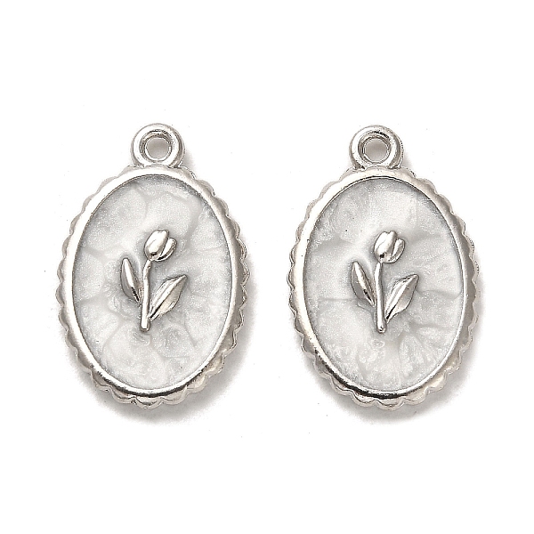 

PandaHall Alloy Enamel Pendants, Oval with Tulip Charm, Platinum, 21x13.5x2.8mm, Hole: 1.6mm Alloy+Enamel Oval Gray