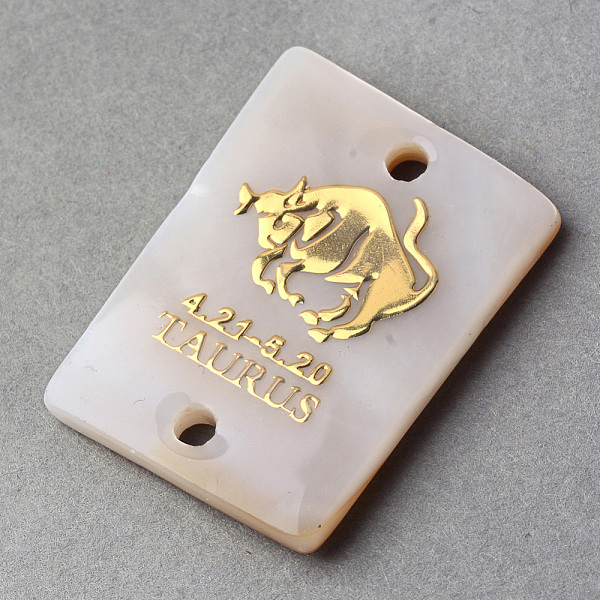 

PandaHall Sea Shell Links connectors, Rectangle with Constellation/Zodiac Sign, Taurus, 29~31x20~22x3mm, Hole: 2mm Shell Rectangle