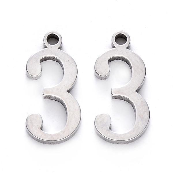 

PandaHall 201 Stainless Steel Charms, Number, Laser Cut, Stainless Steel Color, Num.3, 15x7x1.5mm, Hole: 1.5mm 201 Stainless Steel Number