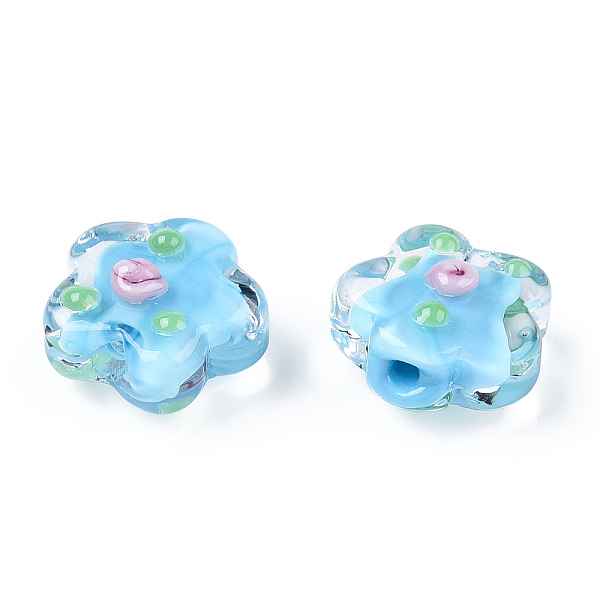

PandaHall Handmade Bumpy Lampwork Beads, Plum Blossom, Light Sky Blue, 13.5~14.5x15x8~10mm, Hole: 1.5~1.8mm Lampwork Flower