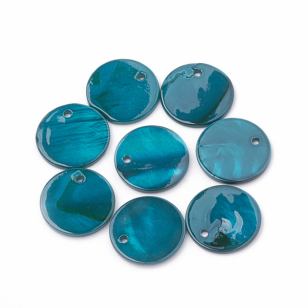

PandaHall Freshwater Shell Pendants, Spray Painted, Flat Round, Teal, 16x1.5~2mm, Hole: 1mm Freshwater Shell Flat Round Cyan