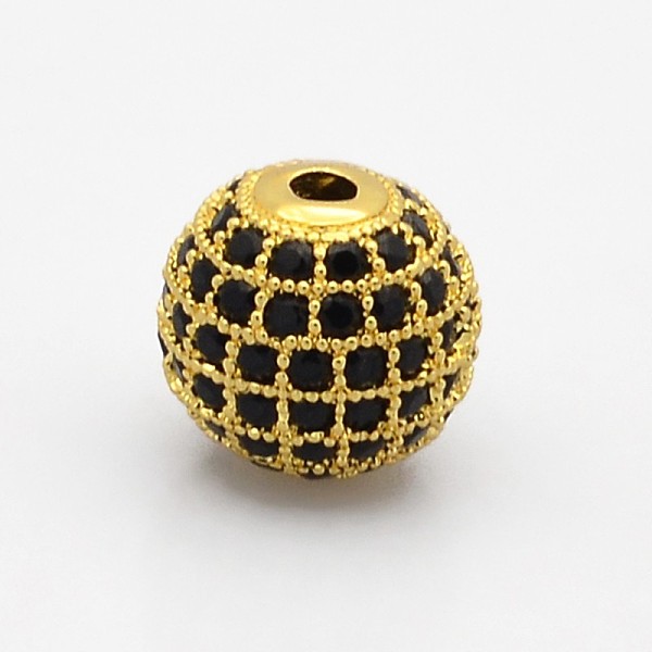 

PandaHall CZ Brass Micro Pave Grade AAA Black Color Cubic Zirconia Round Beads, Cadmium Free & Nickel Free & Lead Free, Golden, 10mm, Hole...