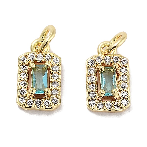 

PandaHall Brass Micro Pave Cubic Zirconia Charms, with Jump Ring, Rectangle, Real 18K Gold Plated, Cyan, 10x6x3.5mm, Hole: 2.5mm Brass+Cubic...