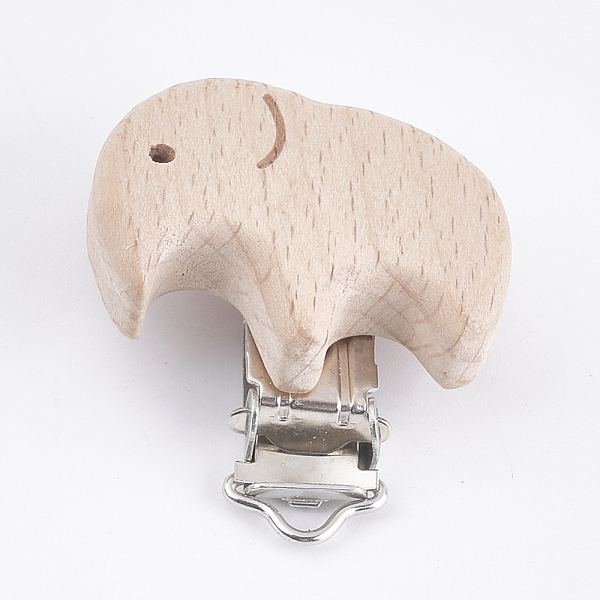 

PandaHall Beech Wood Baby Pacifier Holder Clips, with Iron Clips, Elephant, Platinum, BurlyWood, 49x41x19mm, Hole: 3.5x6mm Wood Orange