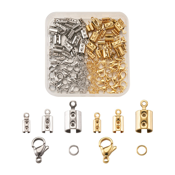 

PandaHall 304 Stainless Steel Folding Crimp Ends, with Jump Rings, Lobster Claw Clasps, Golden & Stainless Steel Color, 150pcs/box 304...