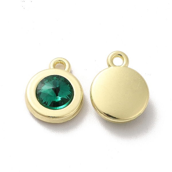 

PandaHall Alloy Pendant, with Glass, Light Gold, Lead Free & Cadmium Free, Falt Round Charm, Green, 12.5x10x4mm, Hole: 1.5mm Alloy+Glass...