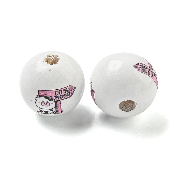 

PandaHall Natural Wood European Beads, Large Hole Beads, Round with Cow Pattern, White, 16mm, Hole: 4mm Wood Round White