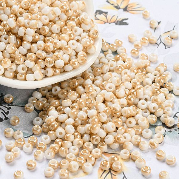 

PandaHall Opaque Glass Seed Beads, Two Tone, Round, Moccasin, 6/0, 4x3mm,Hole: 1.4mm Glass Orange