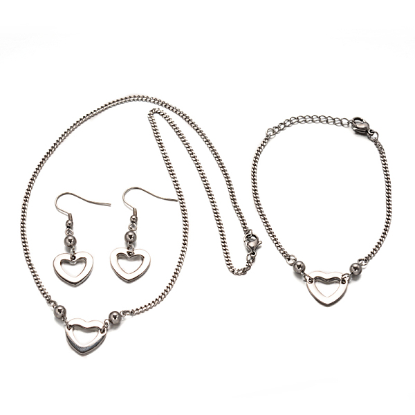 

PandaHall Heart 304 Stainless Steel Necklaces, Link Bracelets and Dangle Earrings Sets, Stainless Steel Color, 17.7 inch, 180mm, 44mm, Pin...