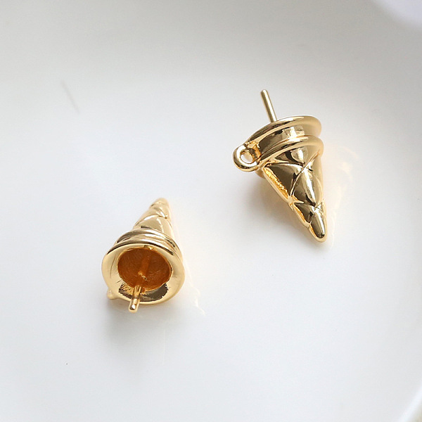 

PandaHall Brass Ice Cream Cone Peg Bail Pin Charms, for Half Drilled Baroque Pearl Making, Golden, 21x12mm, Hole: 1.4mm, Pin: 1mm Brass