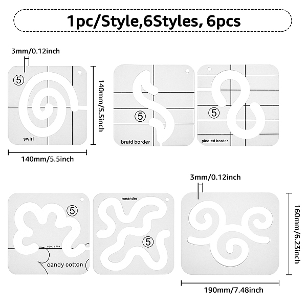 Hobbyay 6 個 6 スタイルアクリルキルティングテンプレート