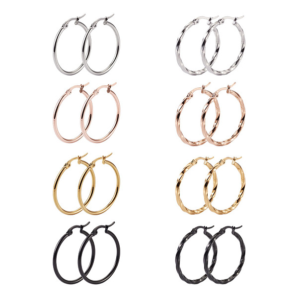 

PandaHall 304 Stainless Steel Hoop Earrings, Ring, Mixed Color, 8pairs/set 304 Stainless Steel Ring