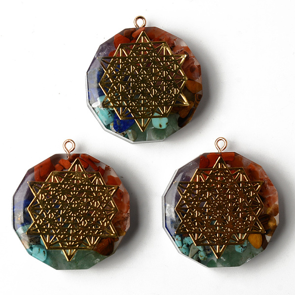 

PandaHall Flat Round Epoxy Resin Pendants, with Natural Amethyst & Lapis Lazuli & Sodalite & Green Aventurine & Tiger Eye & Carnelian & Red...