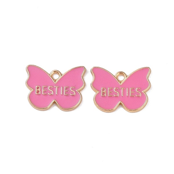 

PandaHall Alloy Enamel Pendants, Cadmium Free & Lead Free, Golden, Butterfly with Word Besties Charm, Hot Pink, 15.5x20x1.5mm, Hole: 2mm...