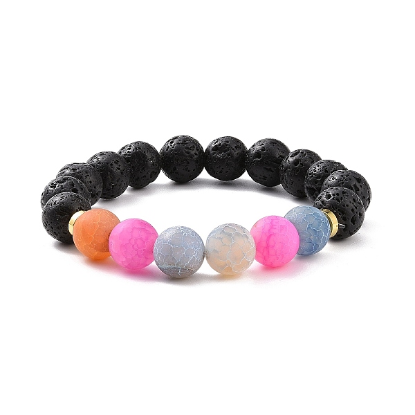 

PandaHall Natural Weathered Agate(Dyed) & Lava Rock Round Beaded Stretch Bracelet, Essential Oil Gemstone Jewelry for Women, Inner Diameter...
