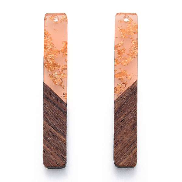 

PandaHall Transparent Resin & Walnut Wood Big Pendants, with Gold Foil, Rectangle Charm, Light Salmon, 51.5x7.5x3mm, Hole: 1.8mm Resin+Wood...