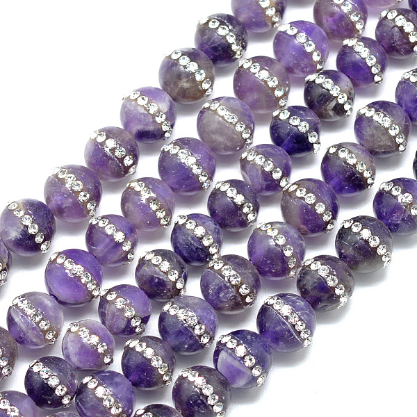 

PandaHall Natural Amethyst Beads Strands, Dyed, with Rhinestone, Round, 8x9.5mm, Hole: 1.5mm, about 48pcs/strand, 16.3 inch Amethyst Round..., Clear
