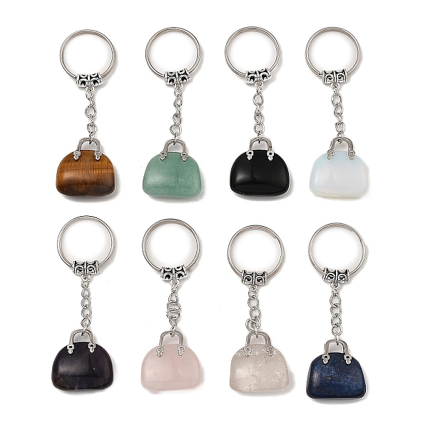 

PandaHall Natural & Synthetic Mixed Stone Bag Pendant Keychain, with Platinum Tone Brass Findings, for Bag Jewelry Gift Decoration, 7.4cm...