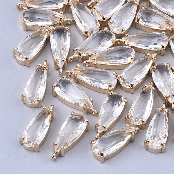 

PandaHall Transparent Glass Pendants, with Brass Findings, Faceted, Teardrop, Light Gold, Clear, 17x7x6mm, Hole: 1mm Brass+Glass Teardrop...